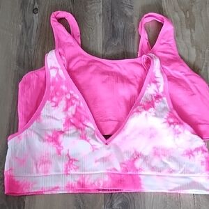 No Boundaries Pink and White Tie-Dye Sports Bra Set